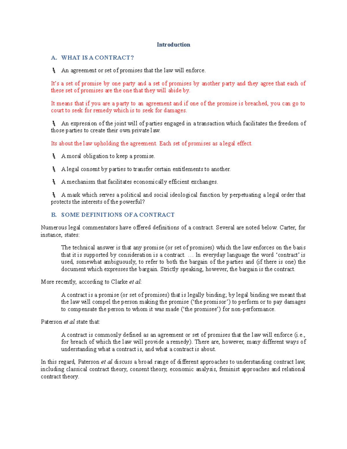 Summary complete Weeks 1-11.pdf - Introduction A. WHAT IS A CONTRACT ...