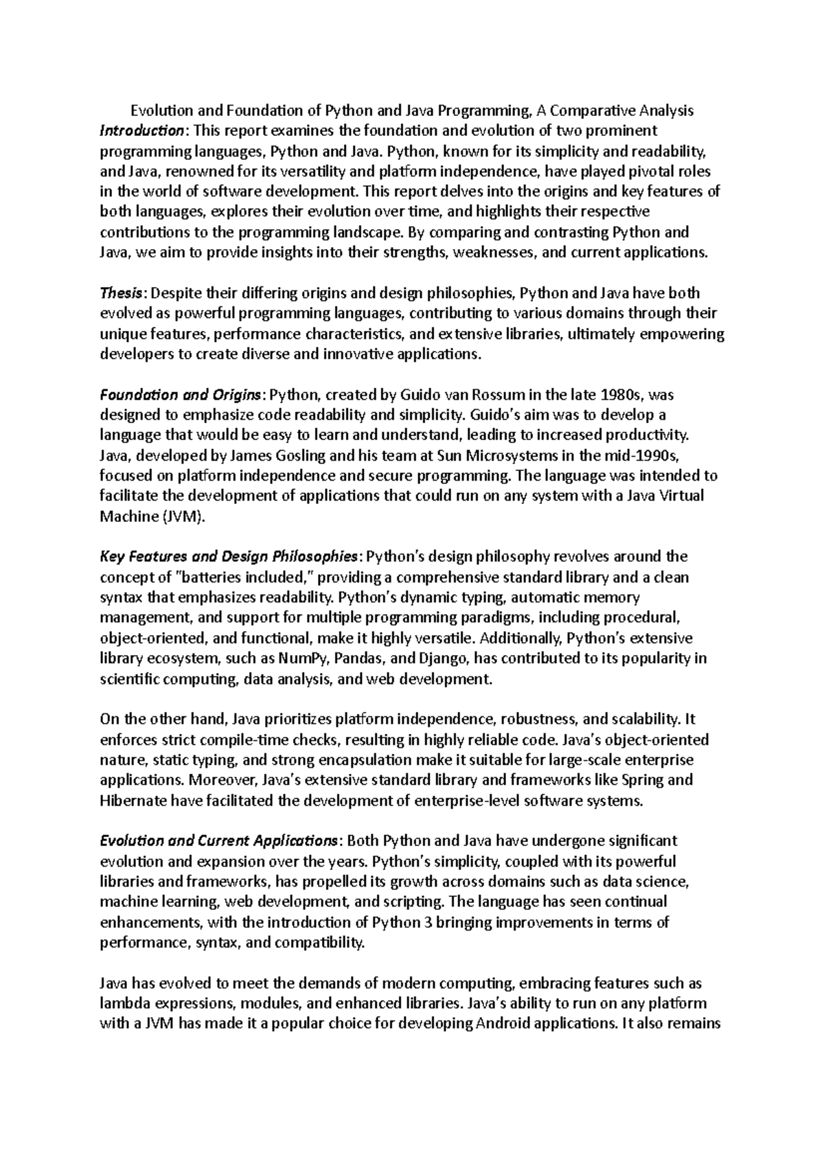 Evolution and Foundation of Python and Java Programming - Python, known ...