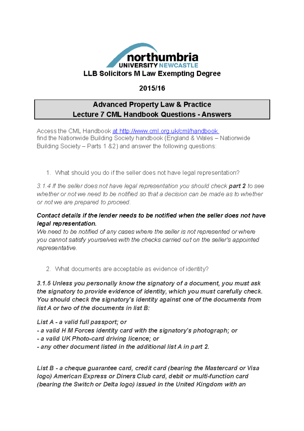 Lecture 7 CML Questions answers 2015 16 LLB Solicitors M Law