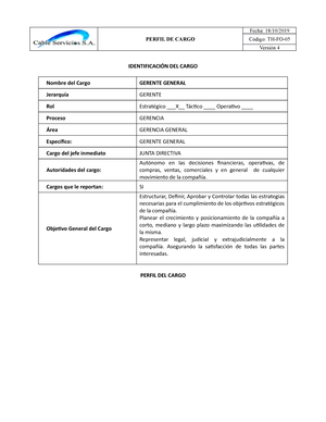 Perfil De Cargo Y Manual De Funciones - Analista De Tesorería Y Cartera ...