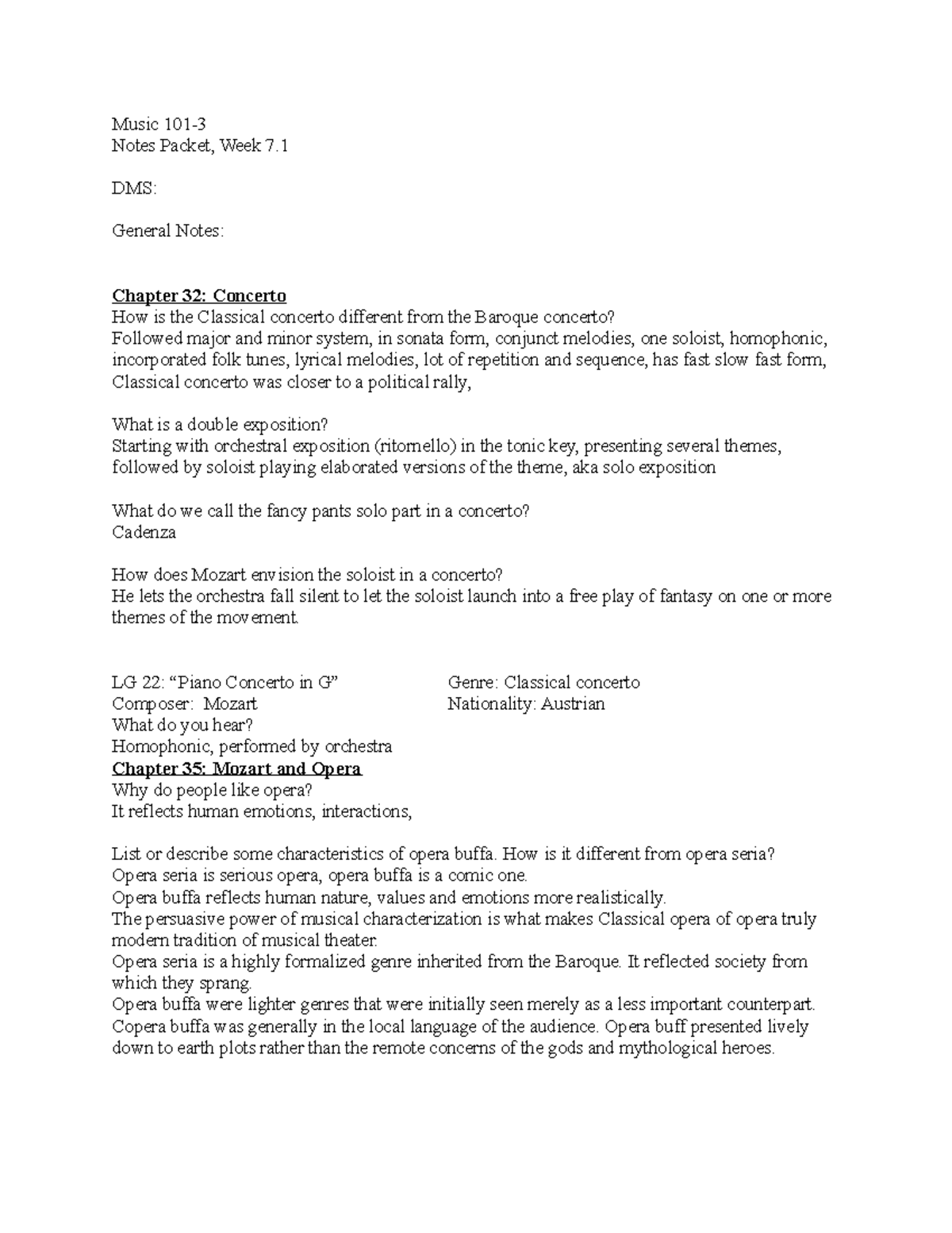 Music Notes Packet: Week 7.1 DMS - Studocu