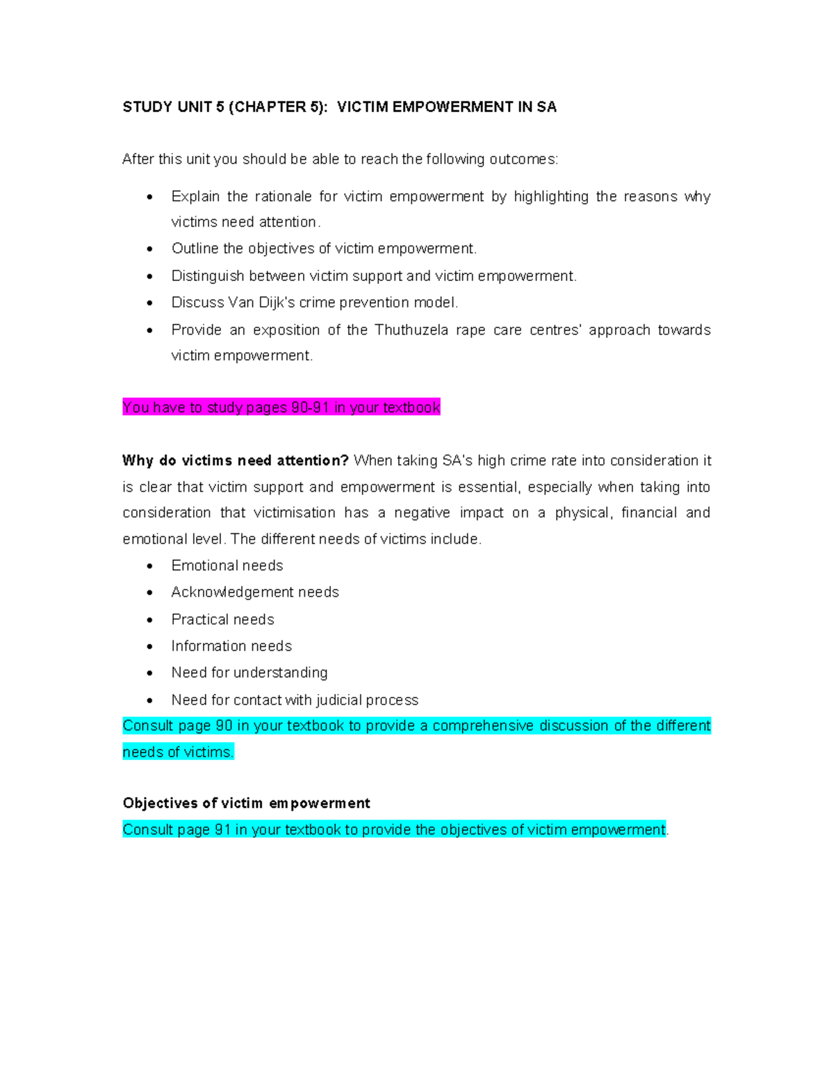 Study unit 5 - Lecture notes combined with the textbook to understand ...