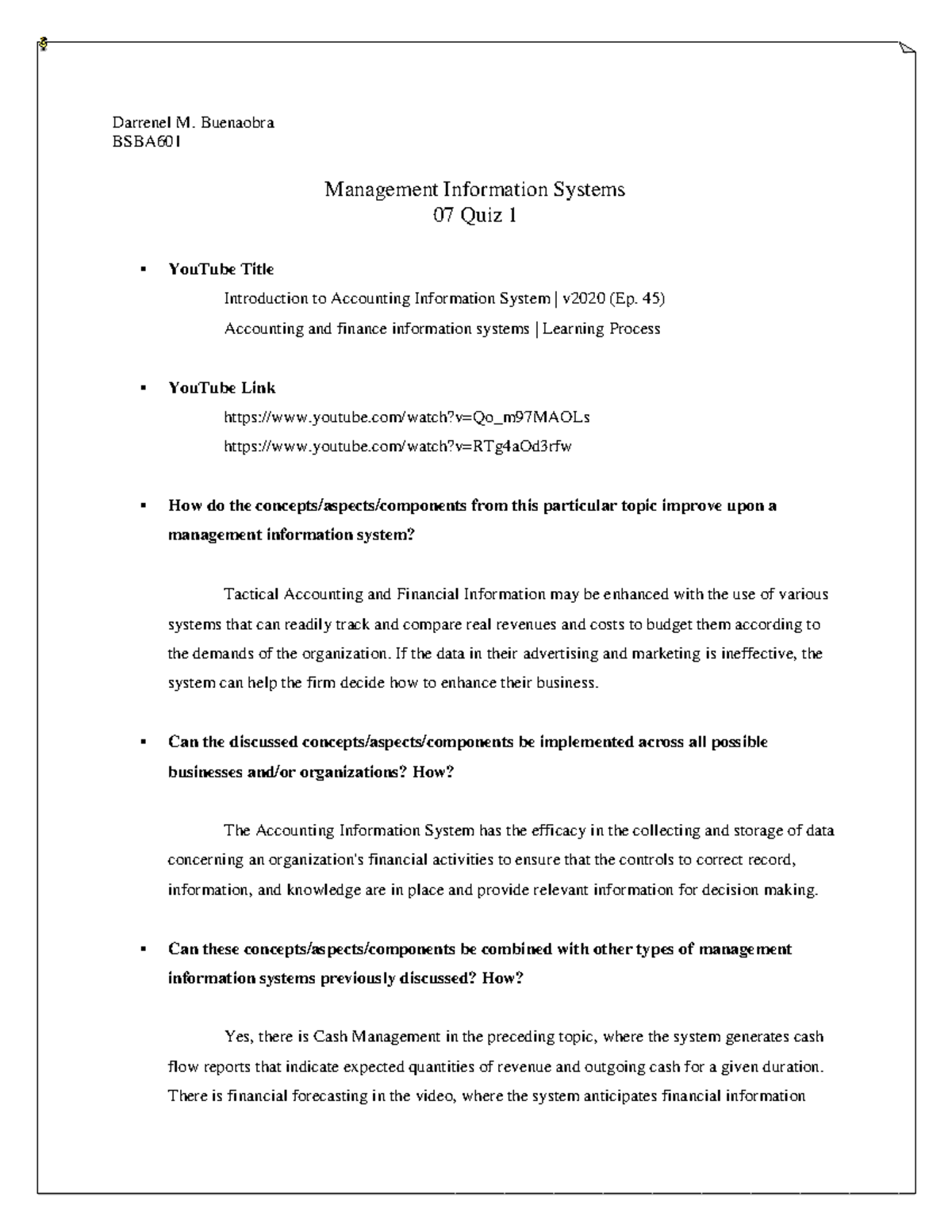 MIS 07 Act 1 - MIS 07 Act 1 - Darrenel M. Buenaobra BSBA Management ...