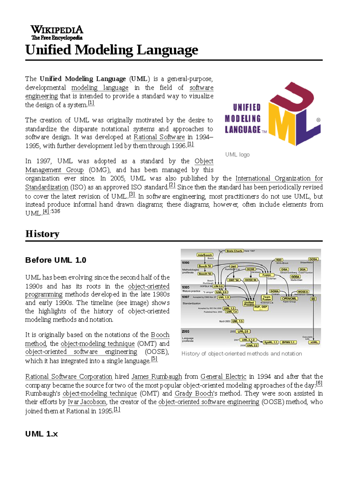 Unified Modeling Language - [1] The creation of UML was originally ...