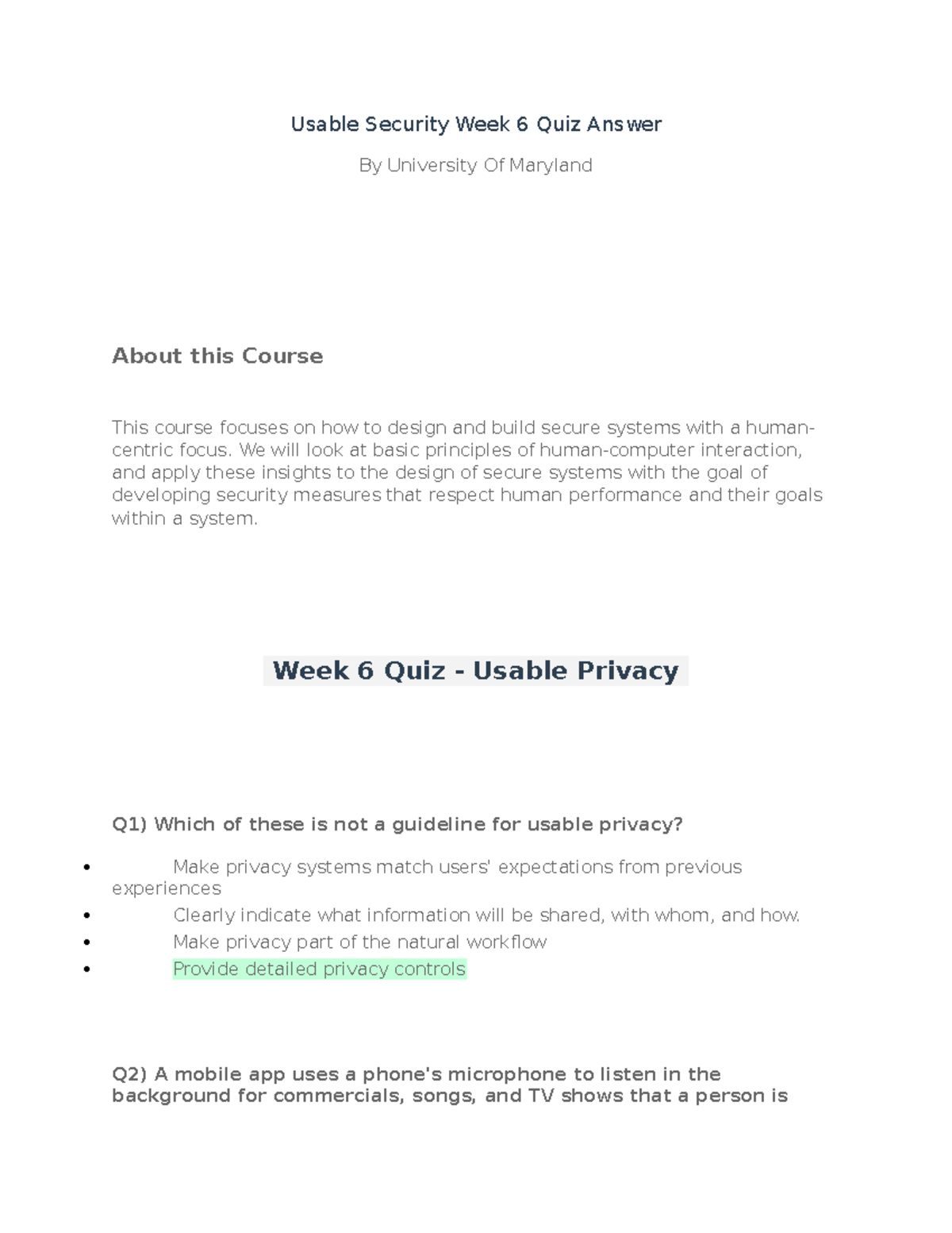 cybersecurity information management - Usable Security Week 6 Quiz ...