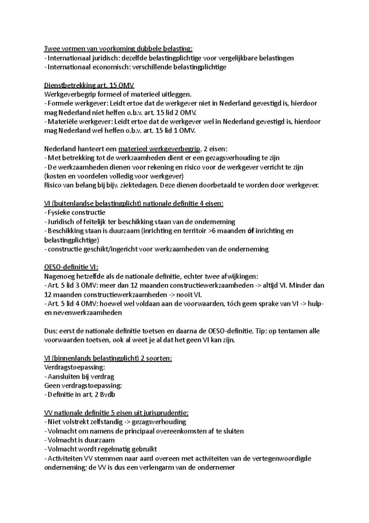 IBREBR korte samenvatting Twee vormen van voorkoming dubbele belasting Internationaal IBREBR korte samenvatting Twee vormen van voorkoming dubbele belasting Internationaal