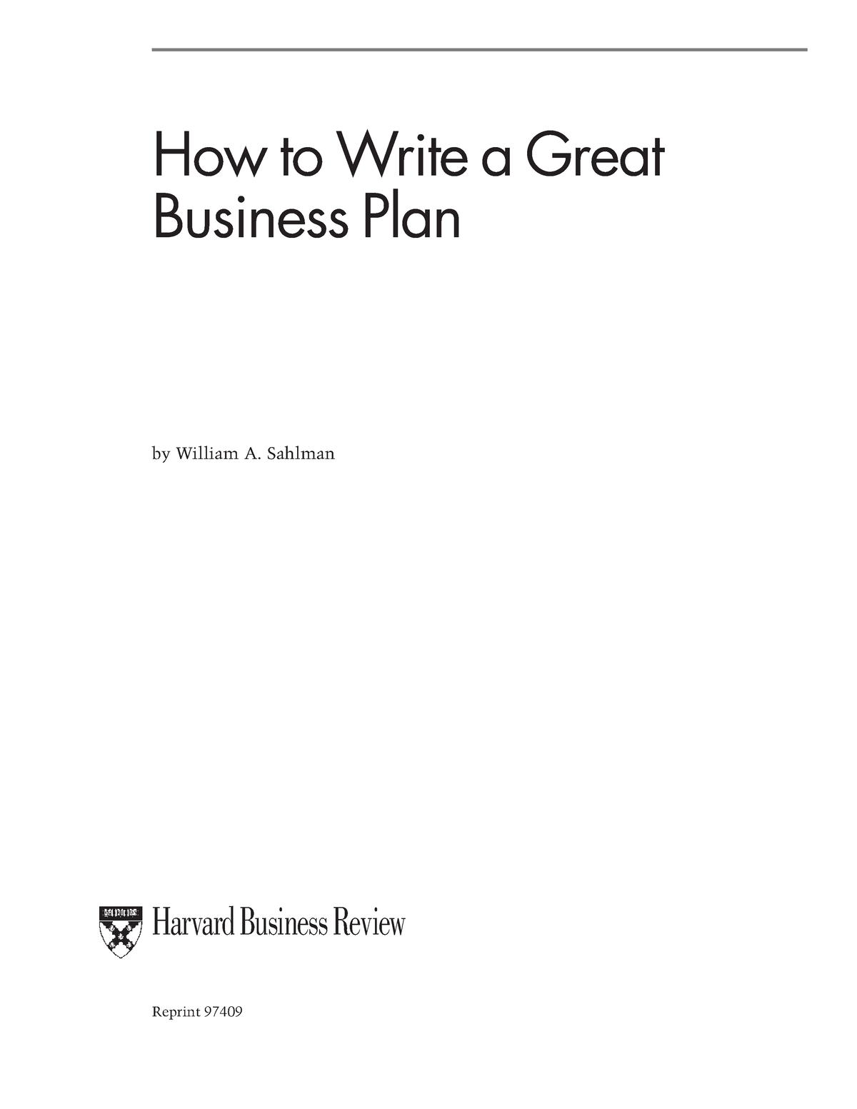 how to write a great business plan william a sahlman