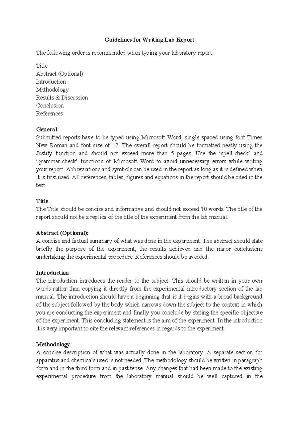 Guidelines for Writing Lab Report - The overall report should be ...
