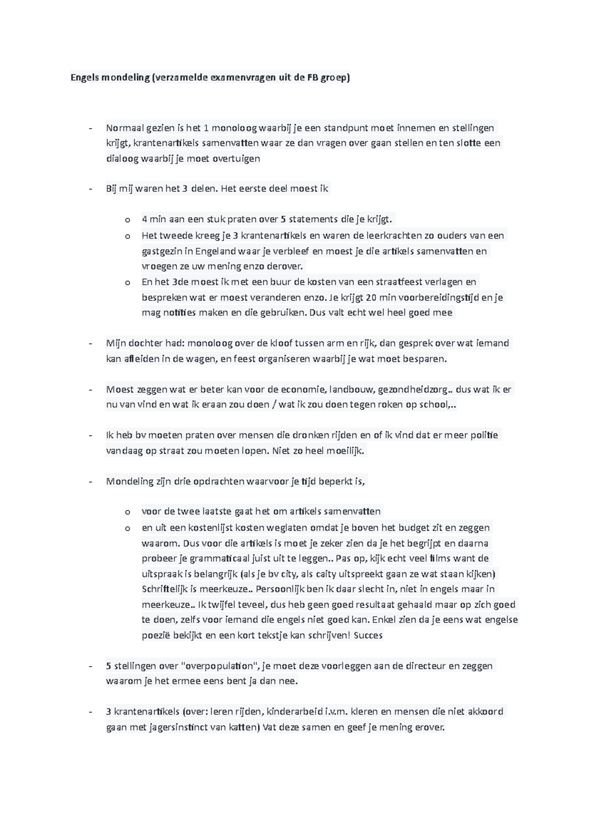 FINAL 5 2017, vragen Engels mondeling (verzamelde examenvragen uit de