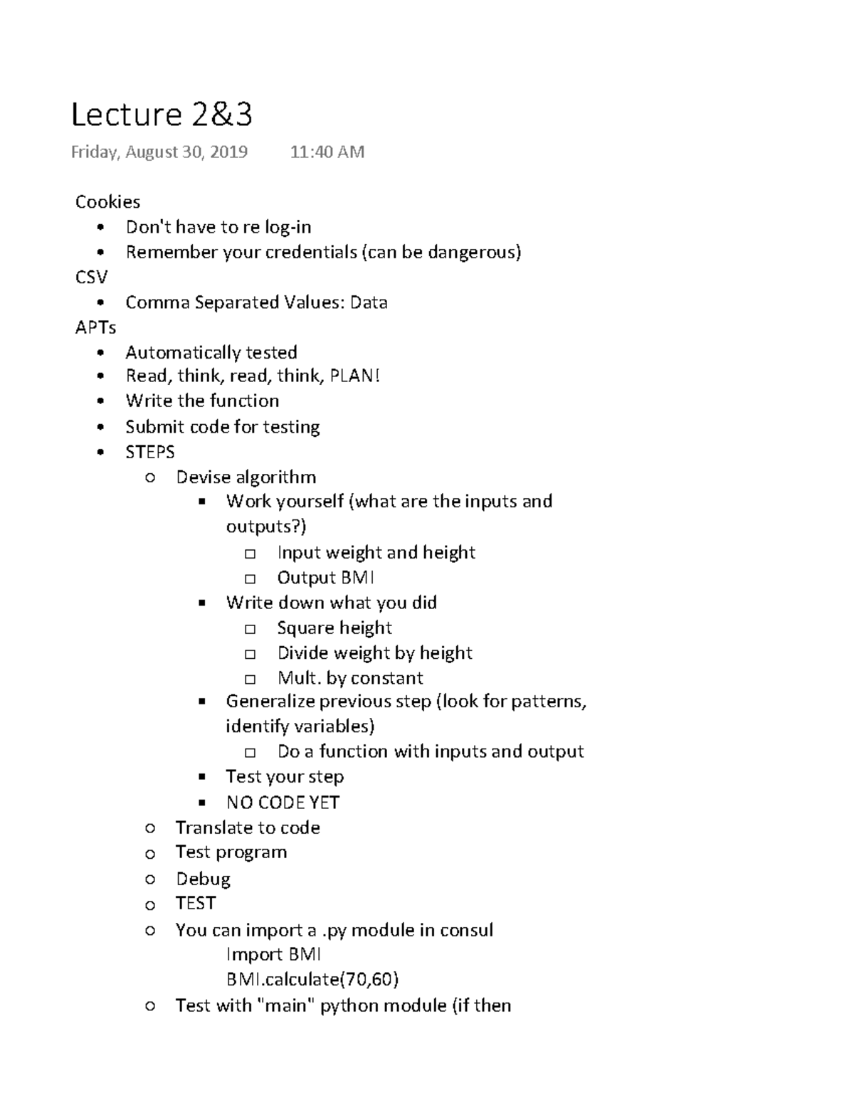 View of Lecture 2&3 Notes - Cookies - Don't have to re log-in - Remember your ...