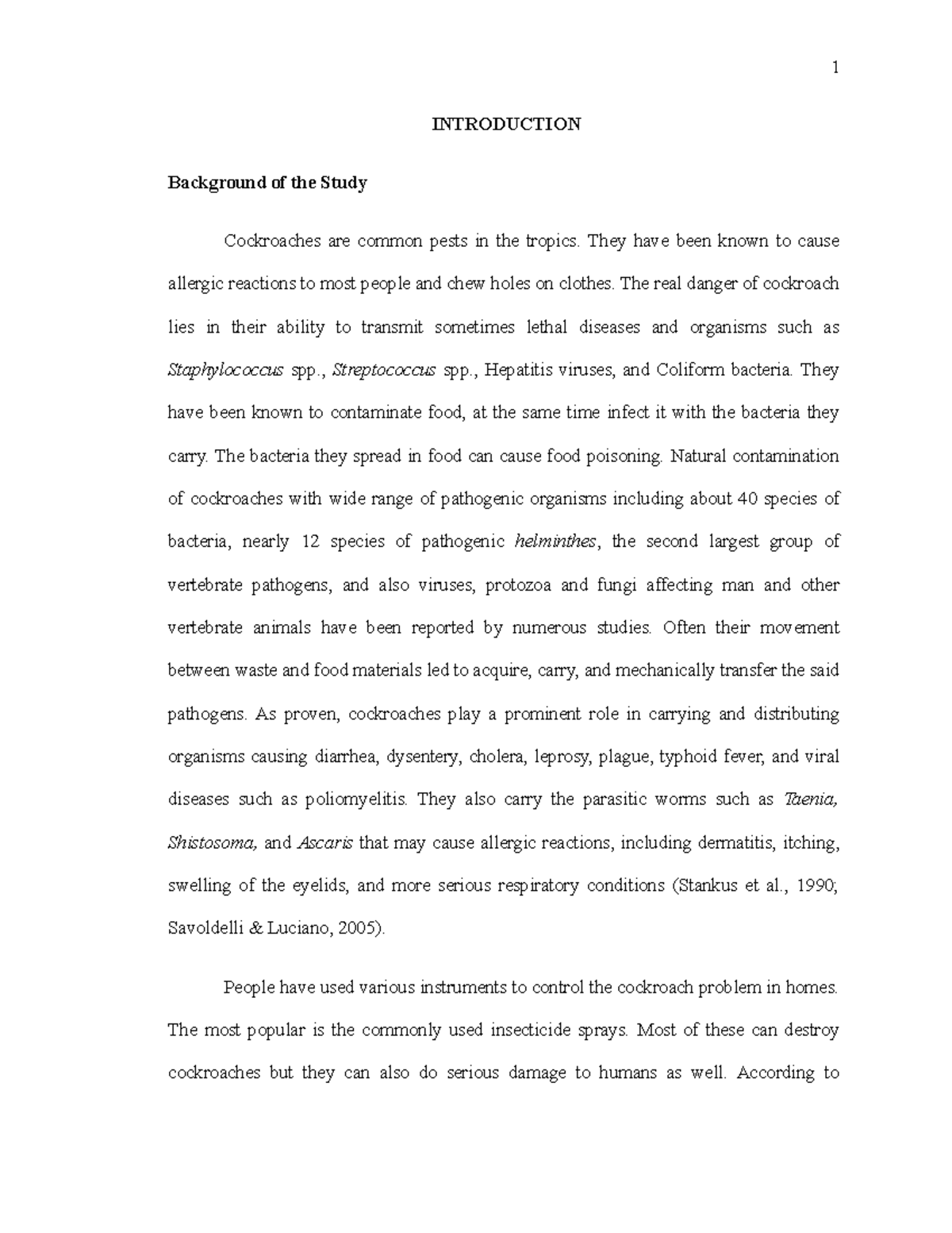 Research for pest control; Oregano extract as cockroach repellent