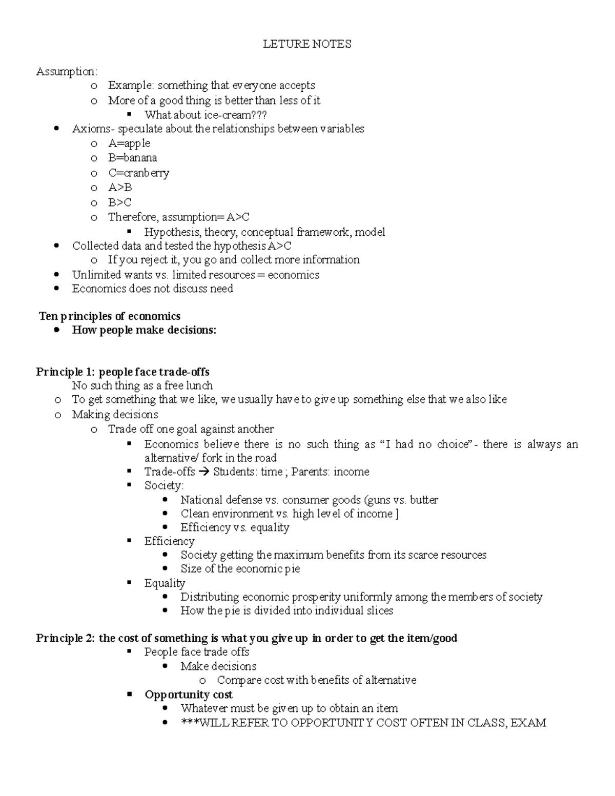 Lecture- January 30, 2018 - LETURE NOTES Assumption: o Example ...