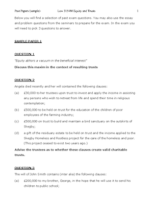 Equity & Trusts I Revision Notes - Equity & Trusts Notes Equity - The ...