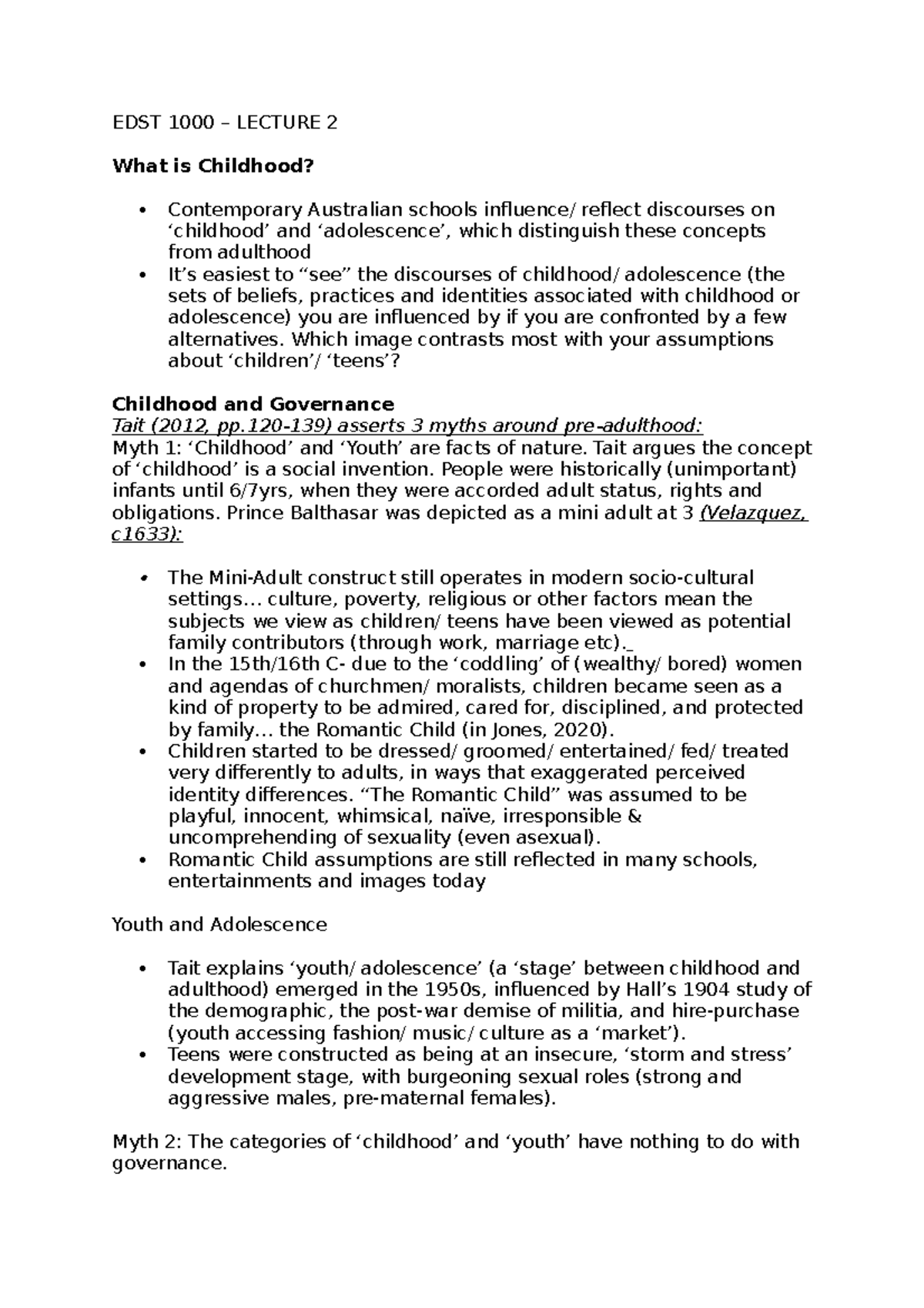 Lecture 2 Age EDST 1000 LECTURE 2 What Is Childhood Contemporary
