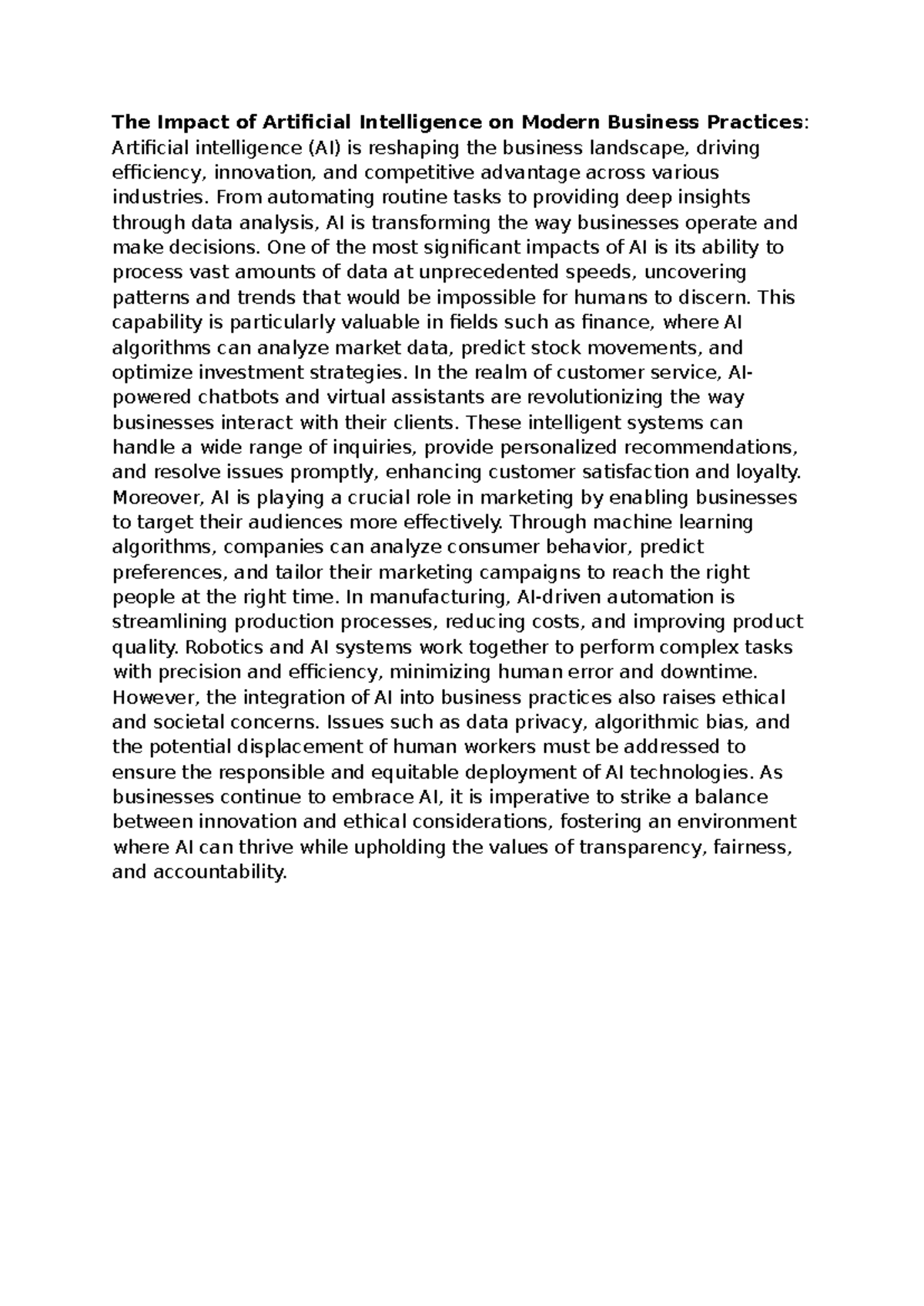 The Impact of Artificial Intelligence on Modern Business Practices ...