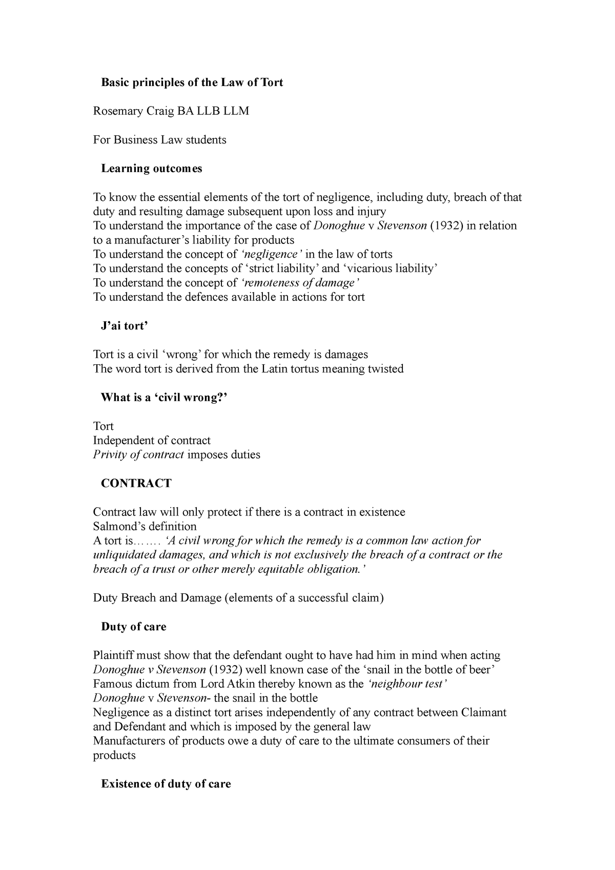 Basic Principles Of The Law Of Tort - Basic Principles Of The Law Of ...