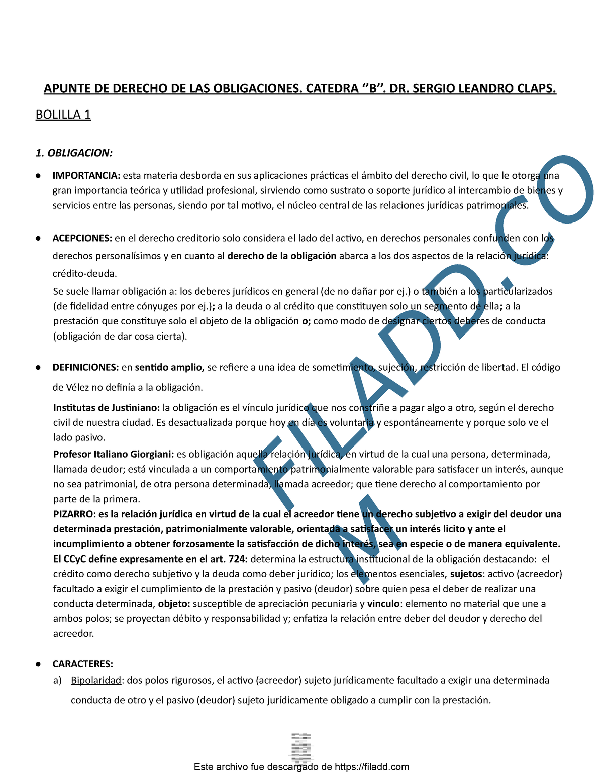 Apunte DE Obligaciones Claps Catedra B Resumen De Su Manual - APUNTE DE ...