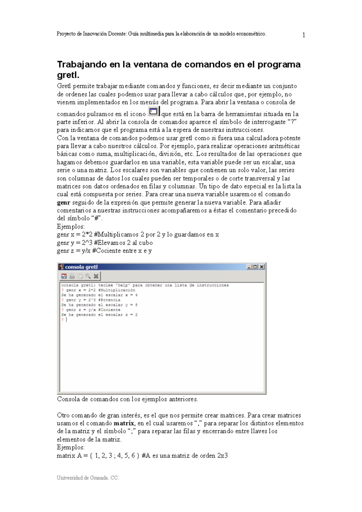 Principales Comandos Gretl - 1 Trabajando En La Ventana De Comandos En ...