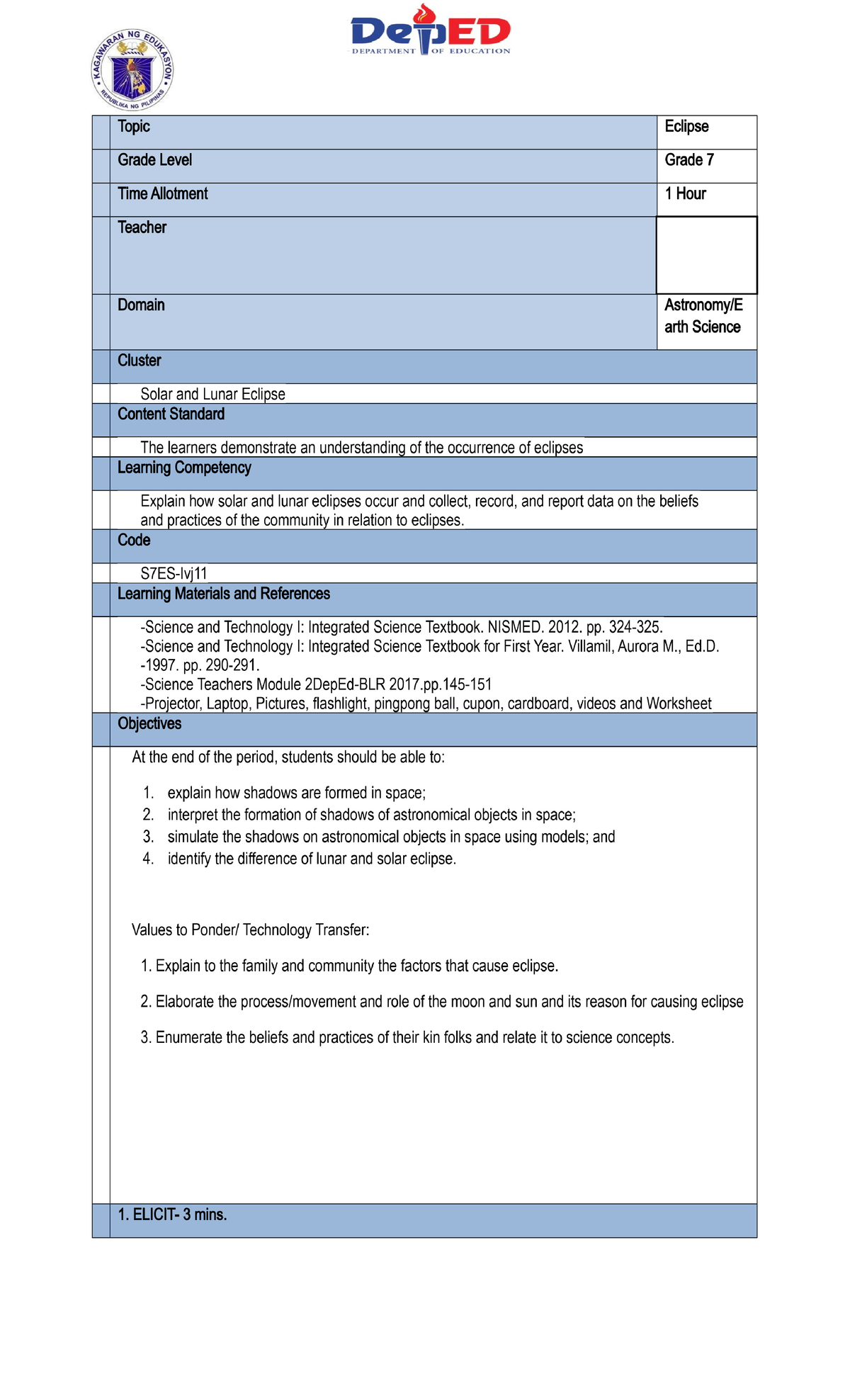 7Es Lesson Plan In Science 7 - THINK, PAIR AND SHARE : Based From The ...