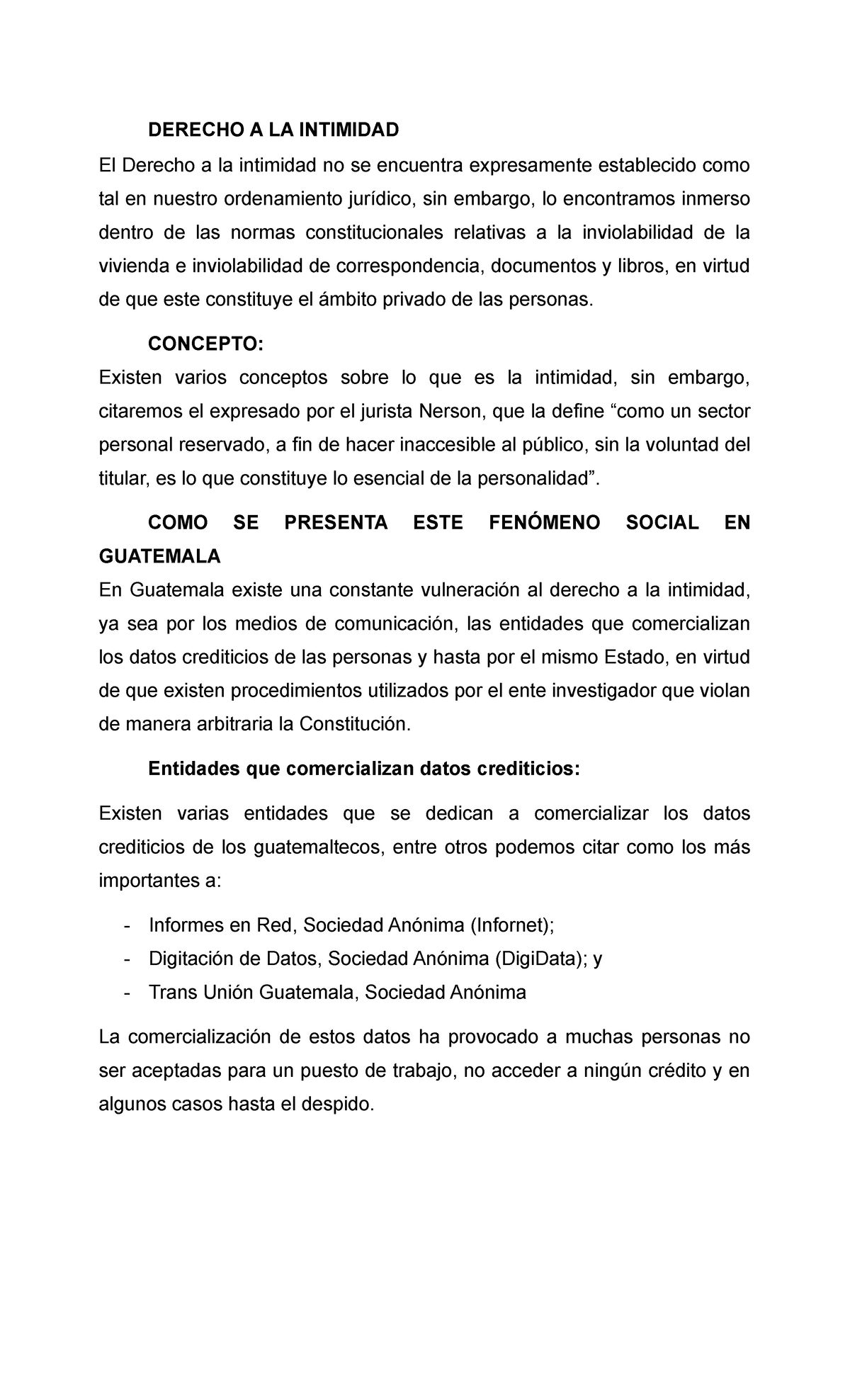 Exposición Sobre Derecho A LA Intimidad - DERECHO A LA INTIMIDAD El ...