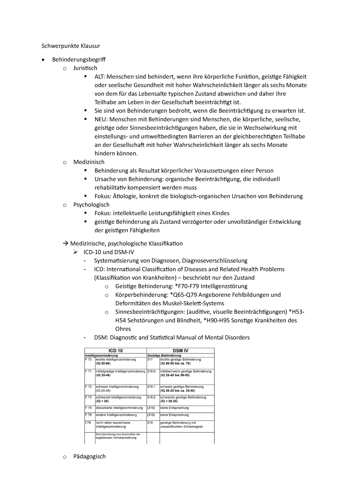 Schwerpunkte Klausur - Zusammenfassung Grundlagen Sonderpädagogischer ...