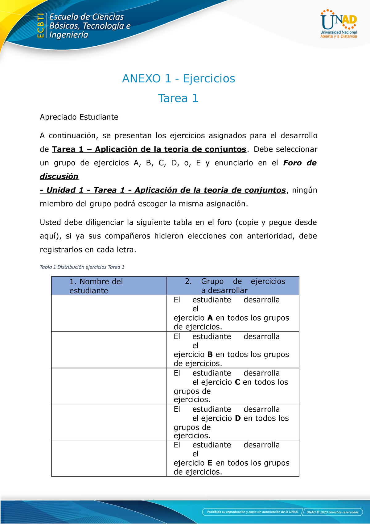 Anexo 1 - Ejercicios Tarea 1 - ANEXO 1 - Ejercicios Tarea 1 Apreciado ...