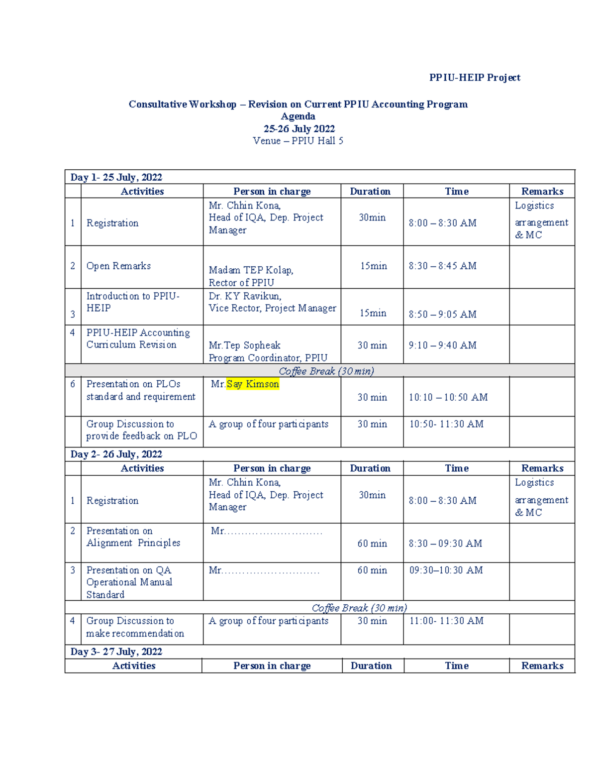 Agenda - WS on 25-27 July Up2 - PPIU-HEIP Project Consultative Workshop ...