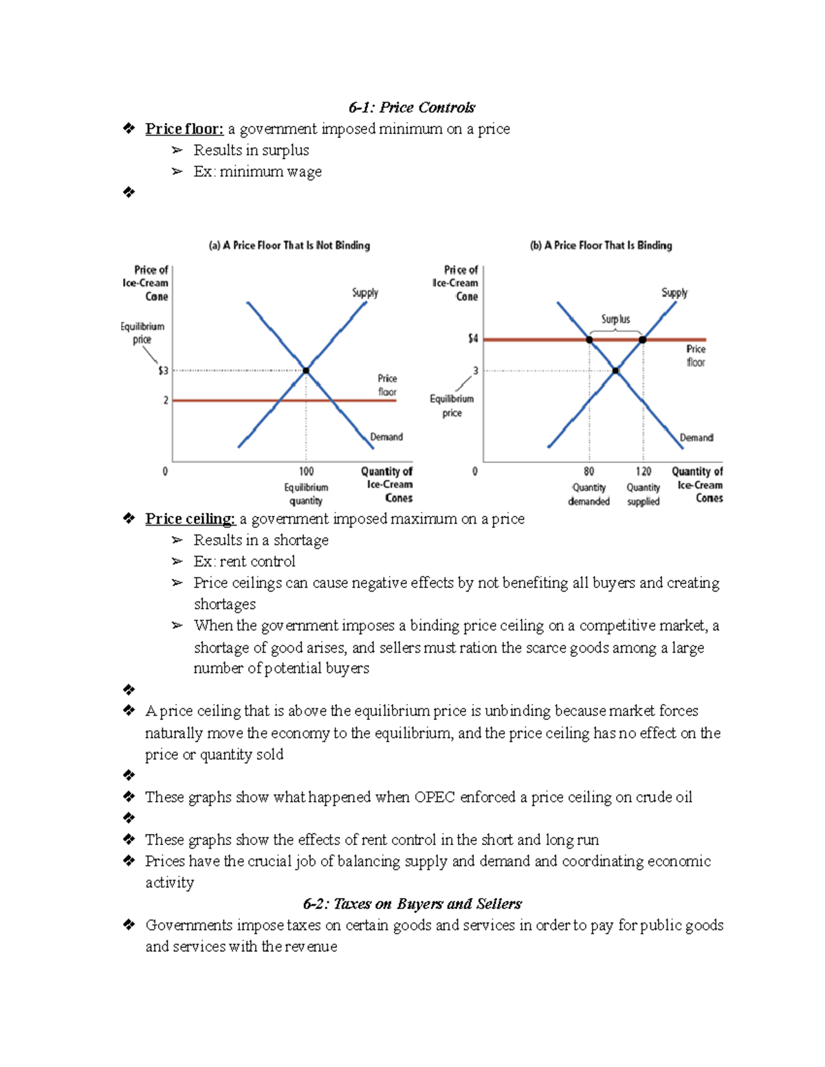 Ch 6 Price Controls and Taxes 61 Price Controls Price floor a