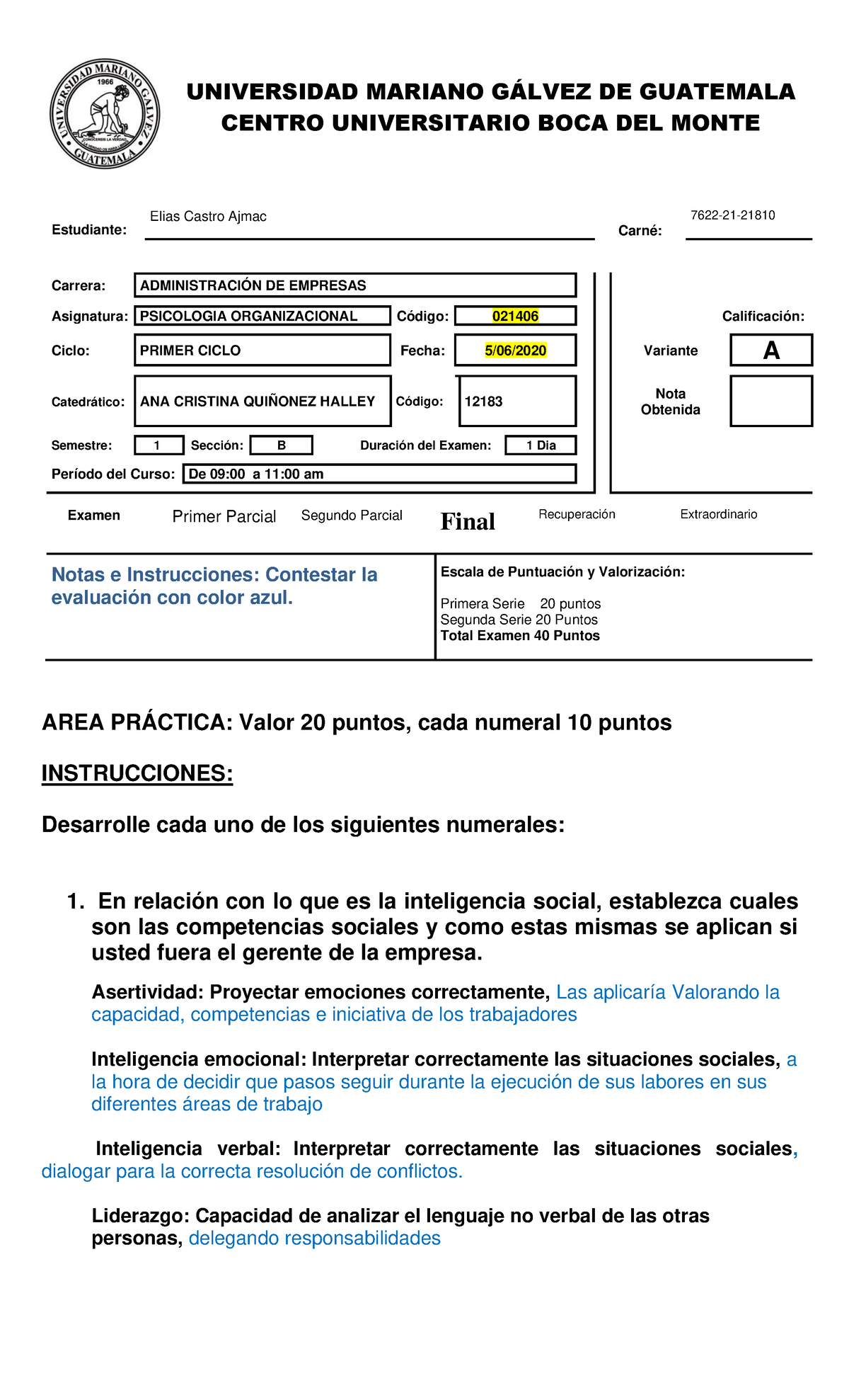 Examen Final Psicologia Organizacional-Elias Castro - CENTRO ...