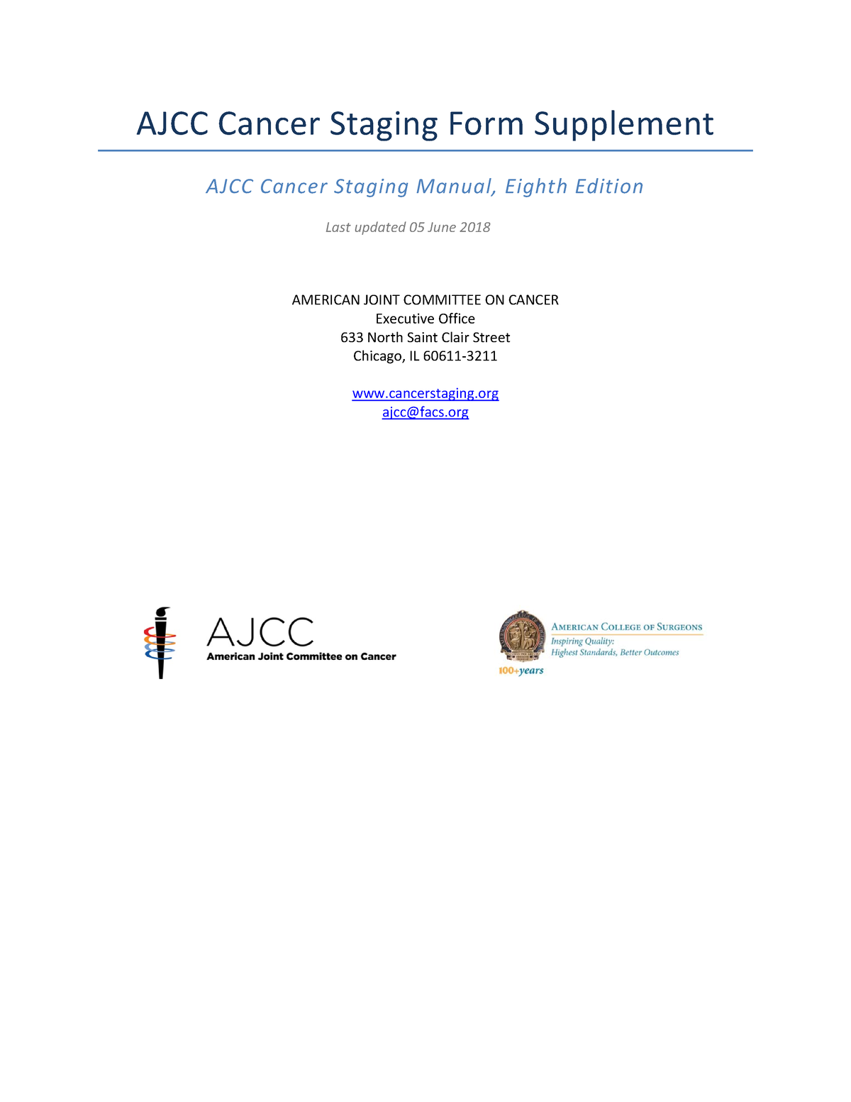 AJCC Cancer Staging Form Supplement To The AJCC Cancer Staging Manual ...