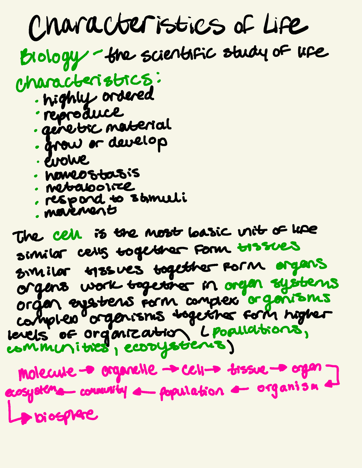 BSC2010 Chapter 1 Notes - Characteristics Of Life Biology The Scientific Study Of Life - Studocu