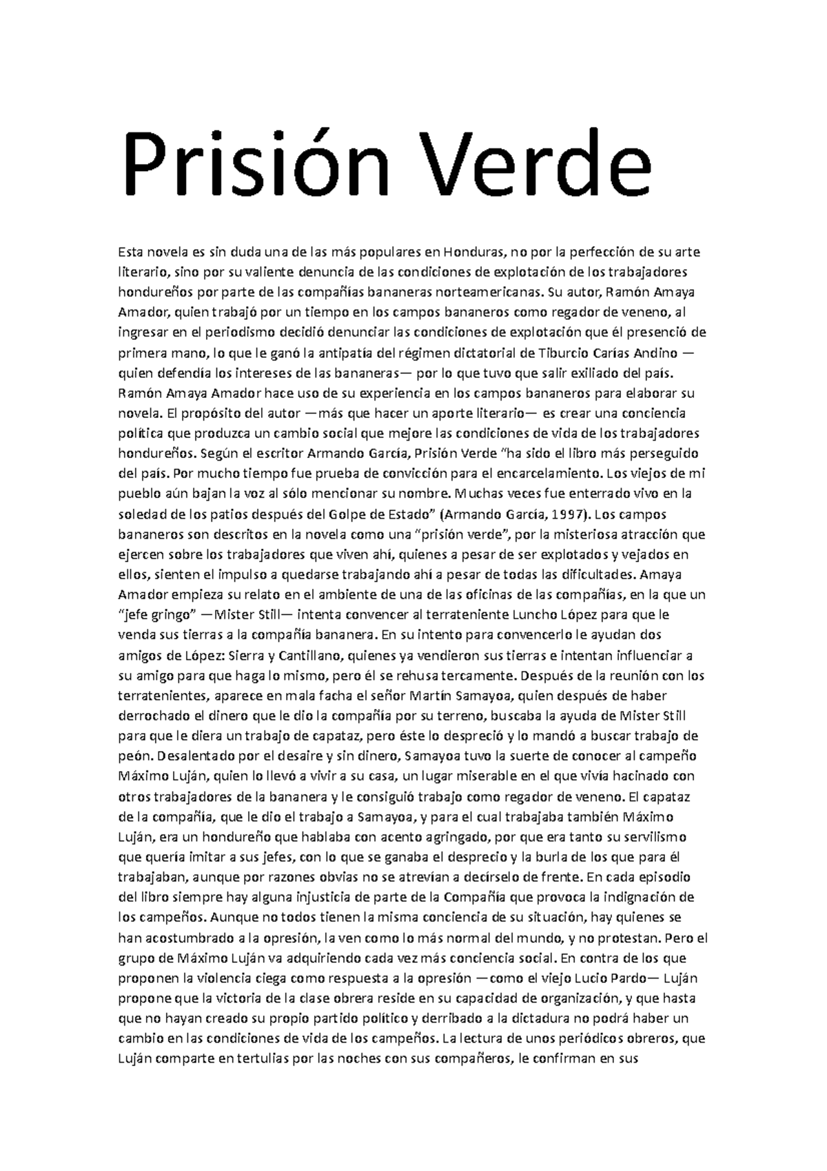 Prisión Verde Historia de amor Prisión Verde Esta novela es sin