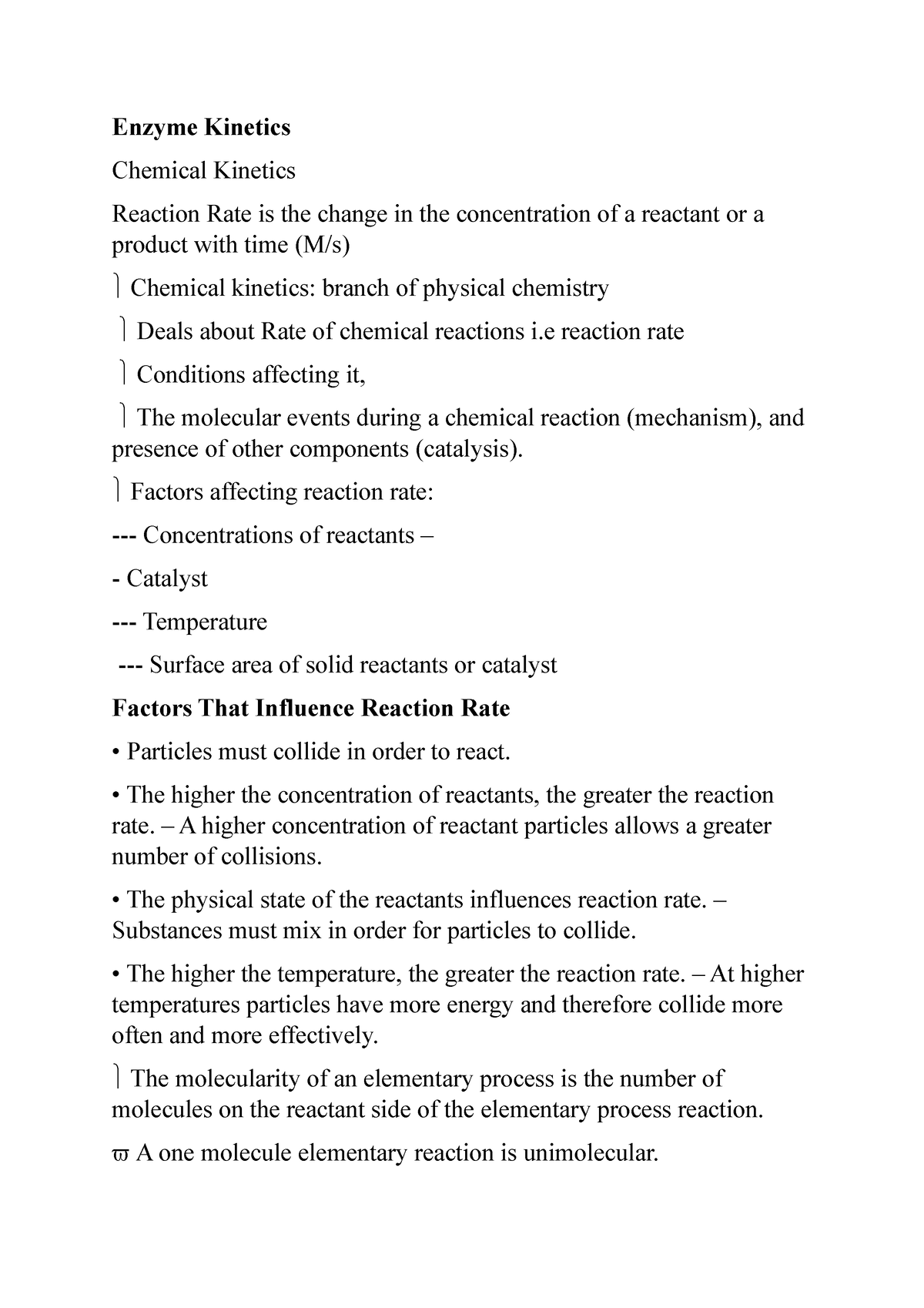 Enzyme Kinetics - Enzyme Kinetics Chemical Kinetics Reaction Rate Is ...