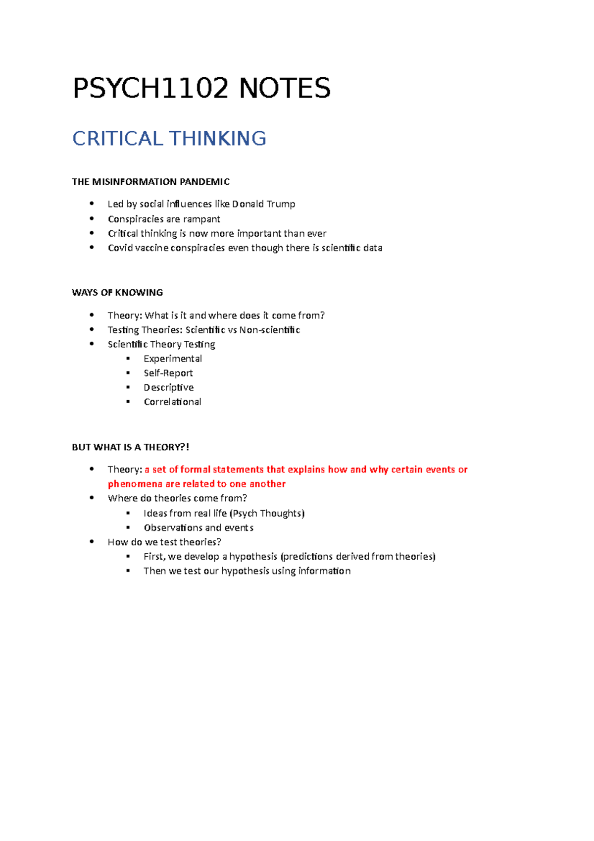 Psych 1102 Notes - PSYCH1102 NOTES CRITICAL THINKING THE MISINFORMATION ...