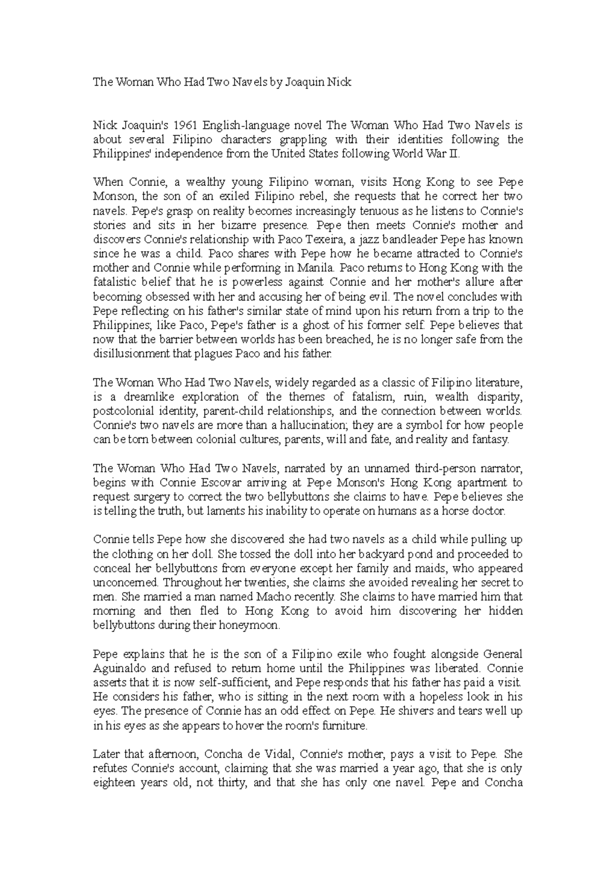 The Woman Who Had Two Navels By Joaquin Nick When Connie A Wealthy 