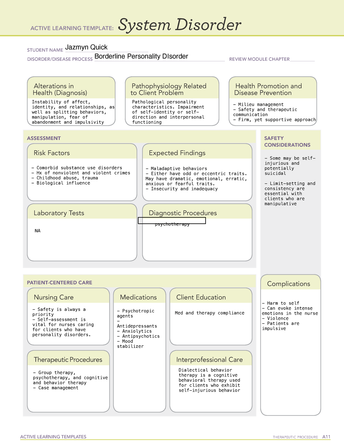 Borderline Personality Disorder System Disorder Template prntbl