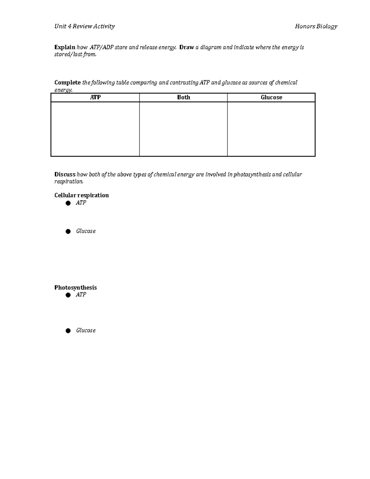 Unit 4 Review Question Set2 - Explain how ATP/ADP store and release ...