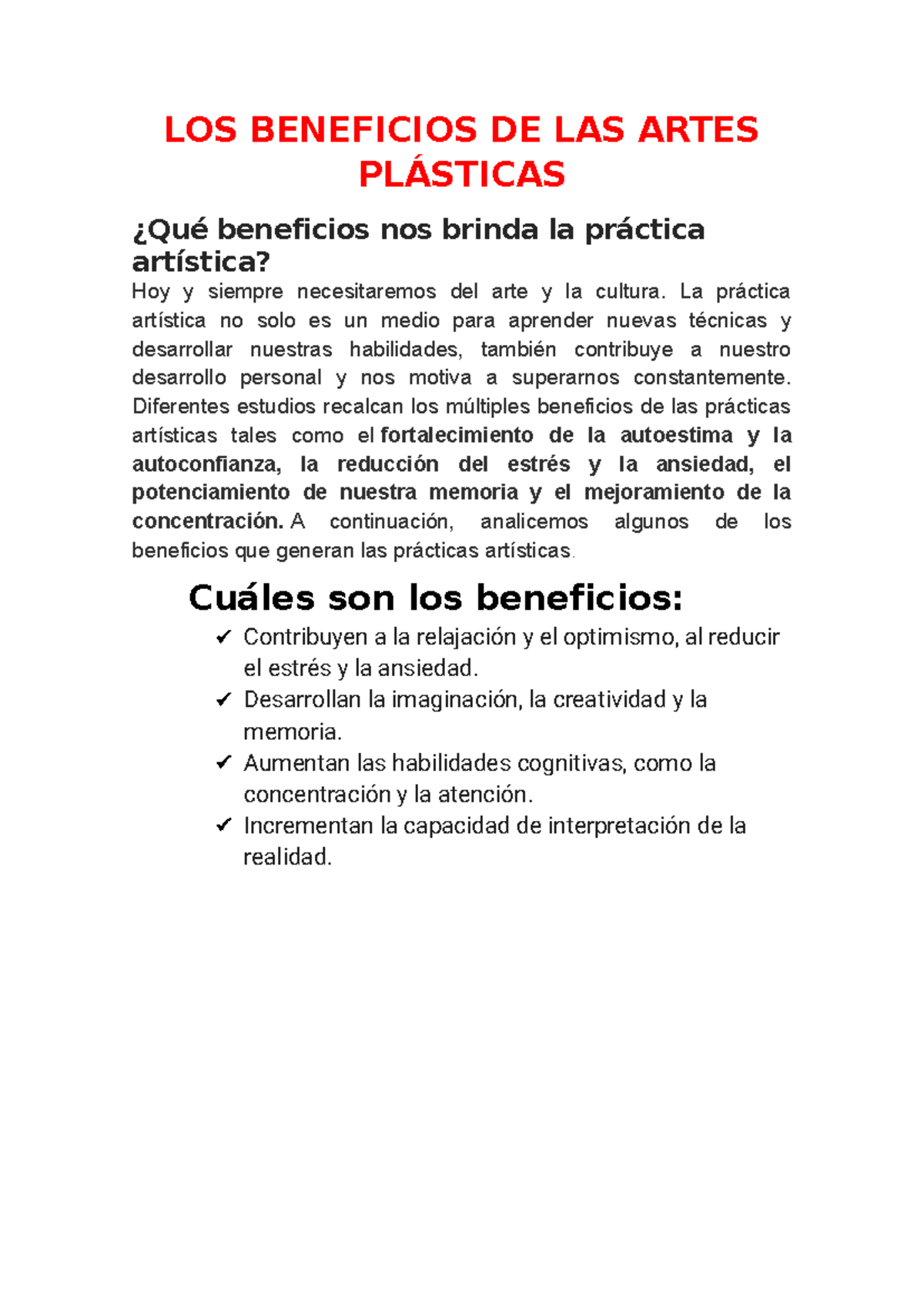 Qué Son Las Artes Plasticas - LOS BENEFICIOS DE LAS ARTES PLÁSTICAS ...