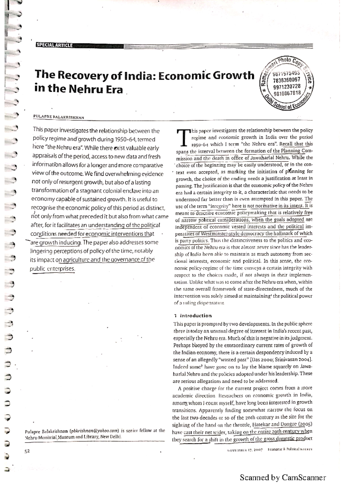 Indian Economy Growth in Nehru Era - B.A. Economics (Hons.) - Studocu