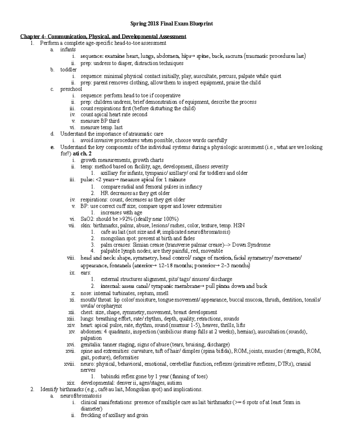 Final Exam Objectives Lecture notes All Spring 2018 Final Exam