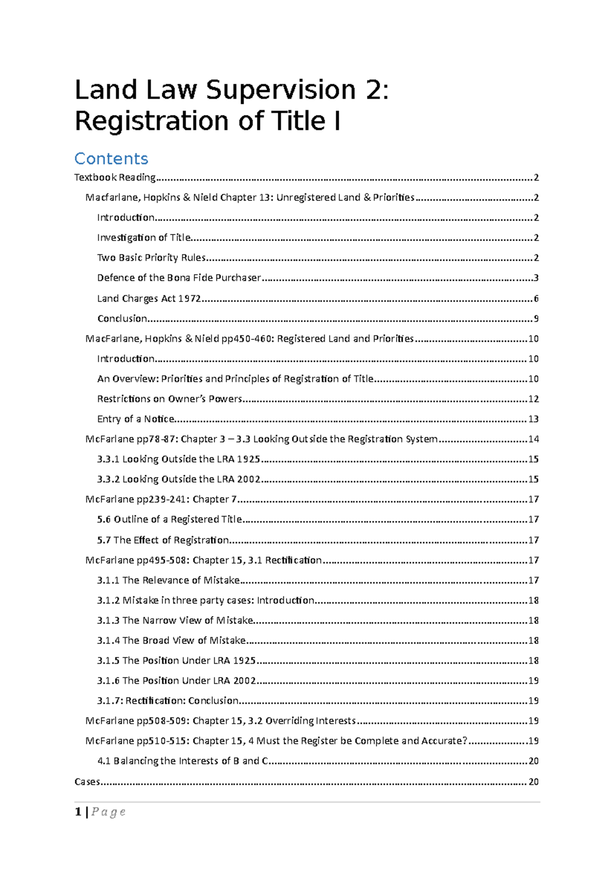 Land Law Supervision 2 Notes Registration of Title 1 - Land Law ...