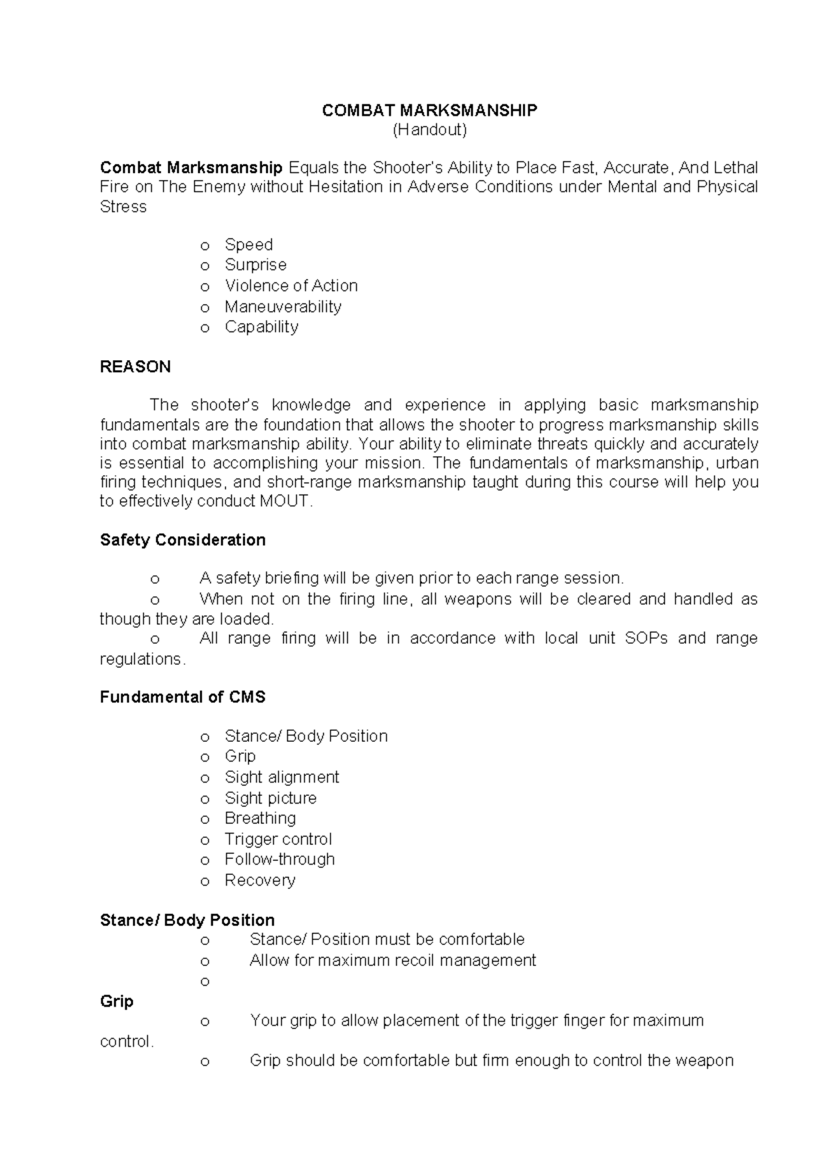 Rotc lectures hahagsgsgsg - COMBAT MARKSMANSHIP (Handout) Combat ...
