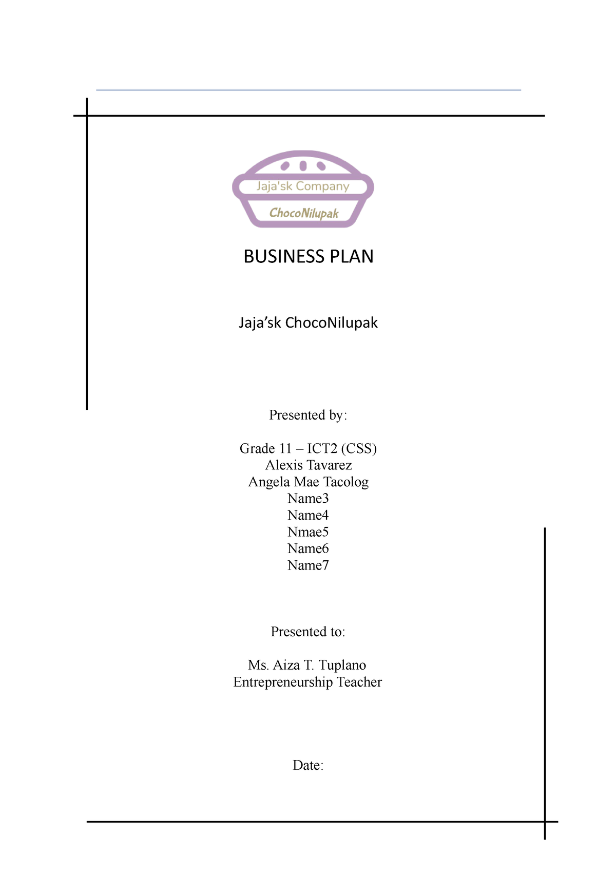 business plan sample pdf for students grade 11