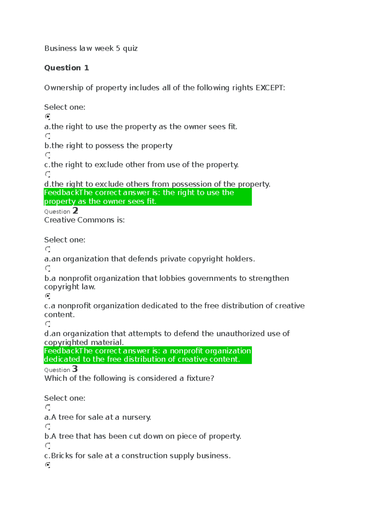 Business Law Week 5 Quiz - Business Law Week 5 Quiz Question 1 ...