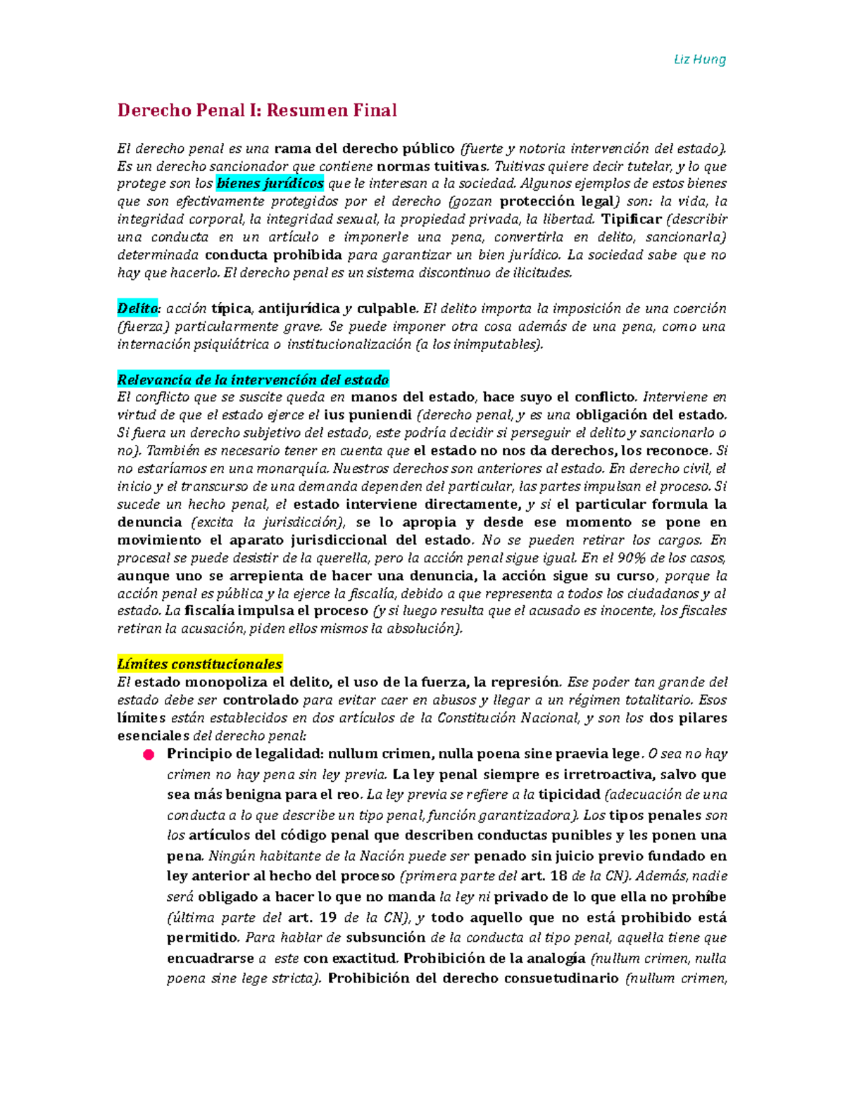 Derecho Penal 1 Resumen Final - Derecho Penal I: Resumen Final El ...