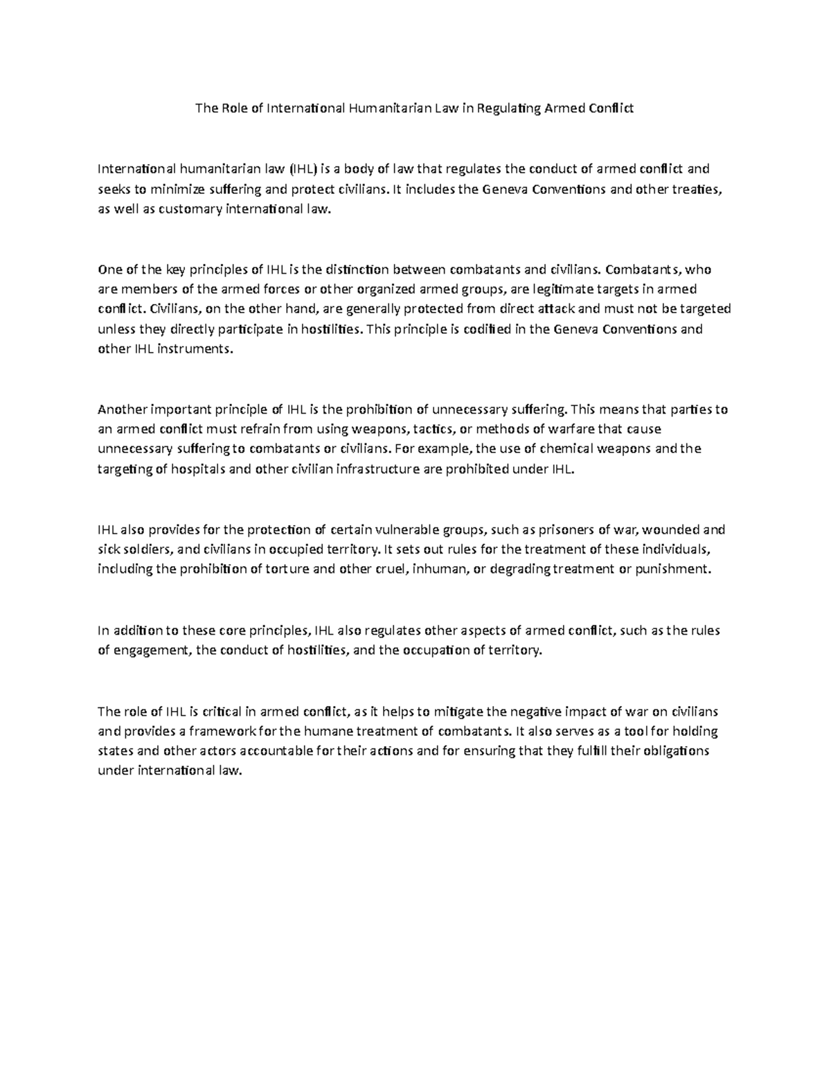 The Role of International Humanitarian Law in Regulating Armed Conflict ...