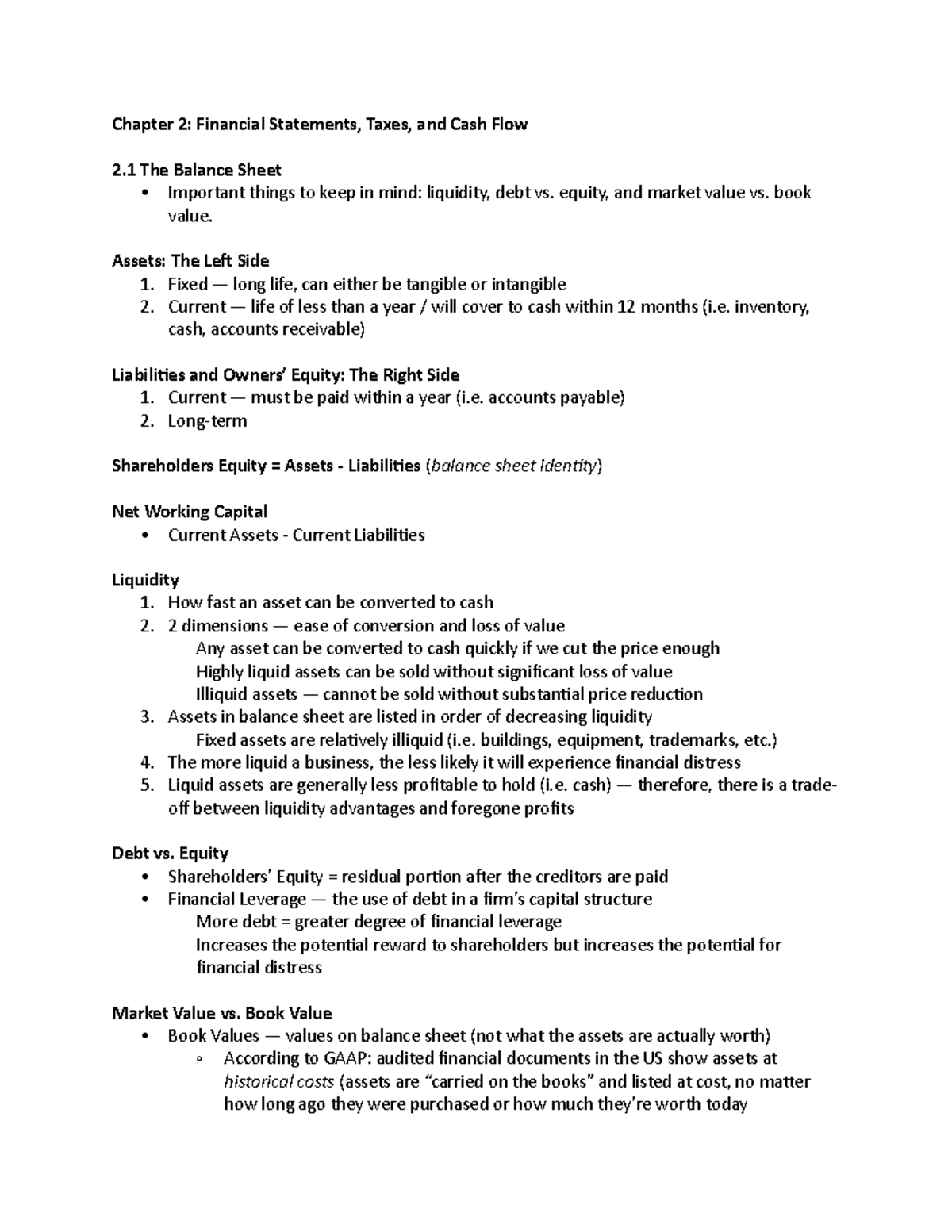 2 - Lecture notes 2 - Chapter 2: Financial Statements, Taxes, and Cash ...