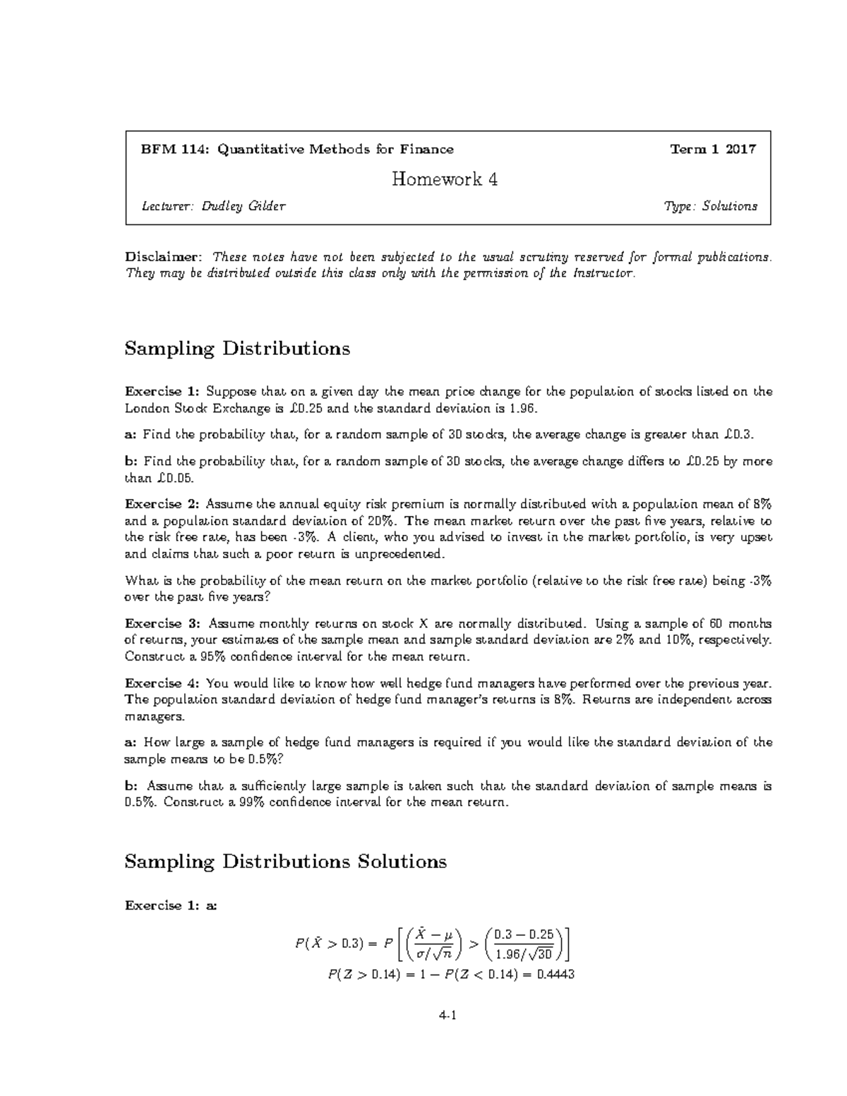 Homework 4 BFM114 - answer - BFM 114: Quantitative Methods for Finance ...