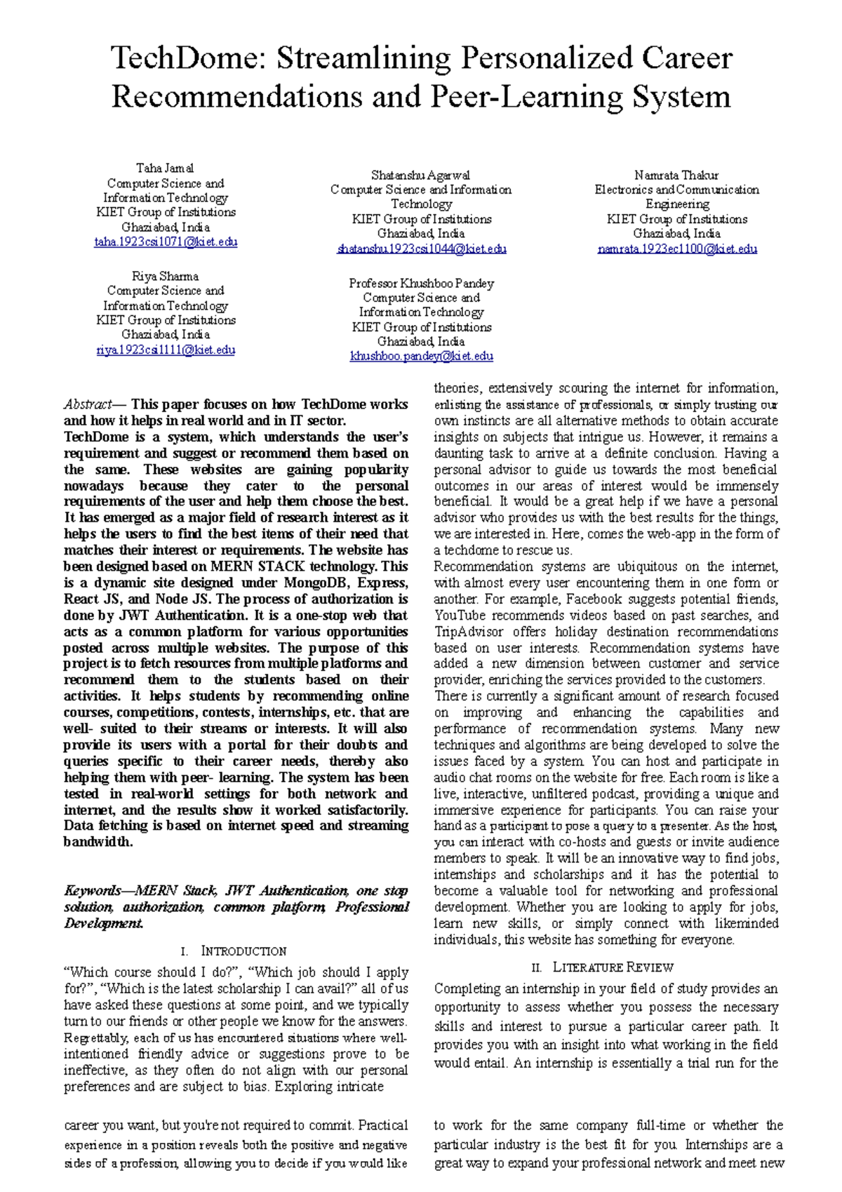 Tech Dome Research Paper - TechDome: Streamlining Personalized Career ...