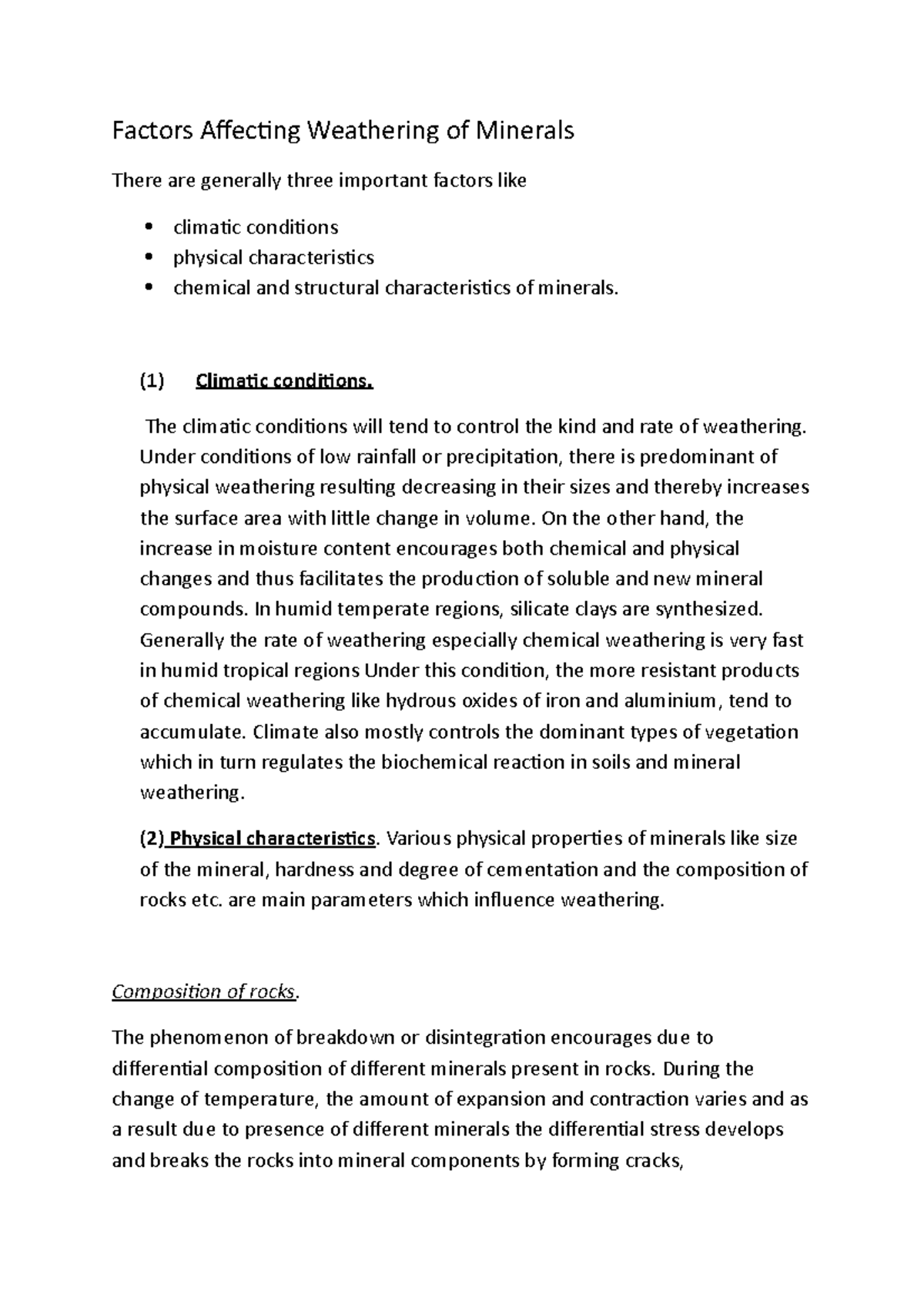 Factors Affects Weathering of Minerals - Factors Affecting Weathering ...